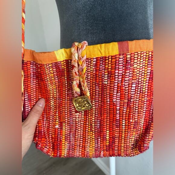 Handmade cloth- buttoned closure - crossbody - boho- purse bag- red tassel - Picture 6 of 8